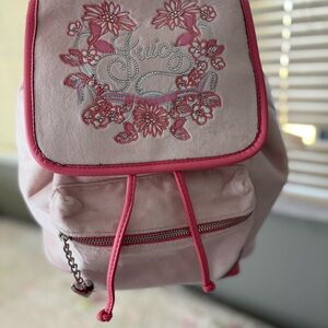 Juicy Couture Light Pink Suede Mini Backpack with Hot Pink Trim